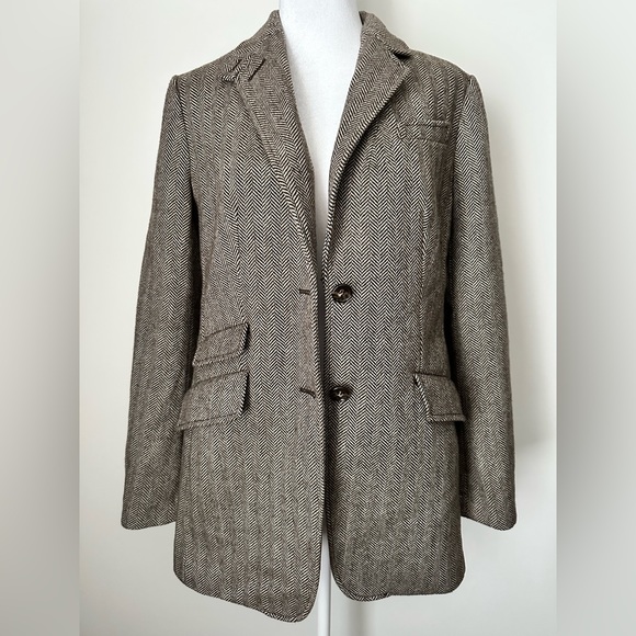TALBOTS Oversized Wool Blend Herringbone Blazer Jacket Women’s Size 10 - Picture 2 of 11